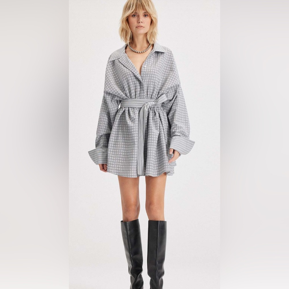 Theo The Label Gray Checkered Belted Shirtdress - CLEARANCE SALE!!!